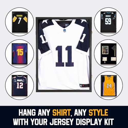 BAIJIALI Jersey Wooden Frame Display Case - Shadow Box with UV Acrylic & Hanger, Large 31.25"x23.25" - Variation 1
