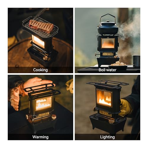 Thous Winds Retro Silver Camping Oil Lantern with Portable Stove, Stainless Steel Outdoor Light & Heater