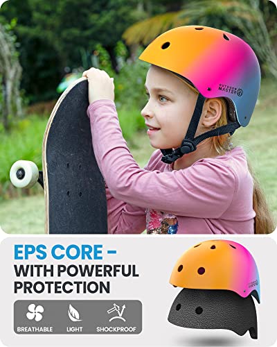 Kids Bike Helmet - Adjustable Cycling & Skating Safety Gear - Orange Pink Blue, Medium (20.5-21.7 in / 52-55 cm)