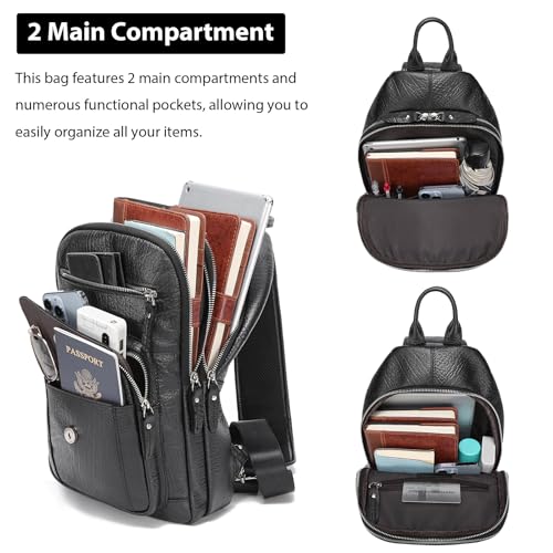 LANNSYNE Black Leather Crossbody Bag for 12.9 Inch iPad - Casual Sling for Men