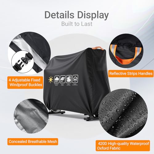 Waterproof Exercise Bike Cover for Indoor & Outdoor Use - All Weather Upright Bike Protector with Air Vent, Windproof Buckles
