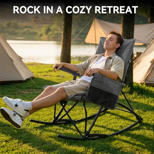 Huskfirm Oversized Folding Rocking Camping Chair - Heavy Duty Black, Grey Variation