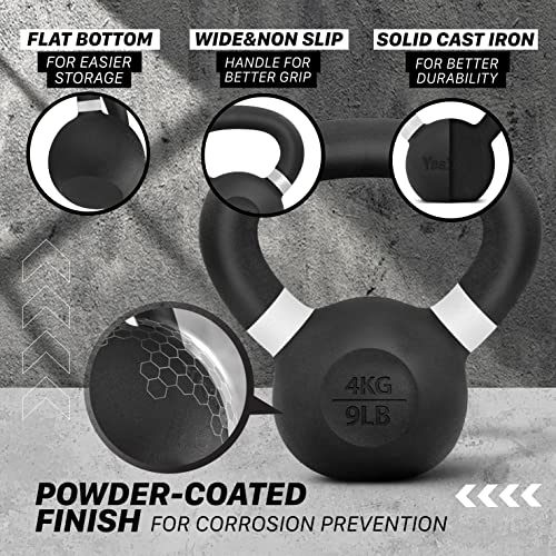 Yes4All Powder Coated Kettlebell - White, 9-88 lb Cast Iron Fitness Weights