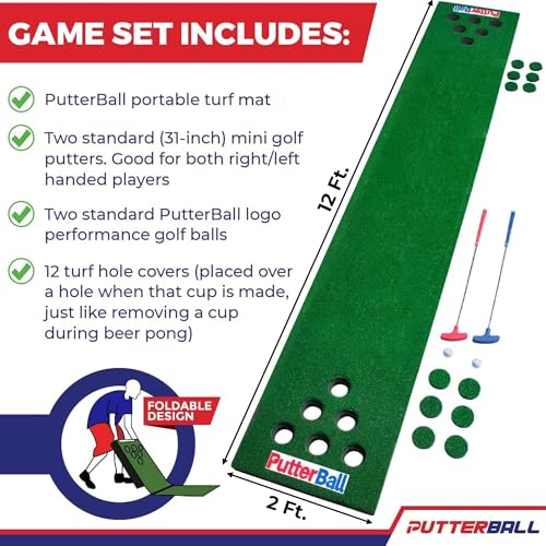 PutterBall Original Golf Putting Game Set - 12ft Backyard Green with 2 Putters & Balls
