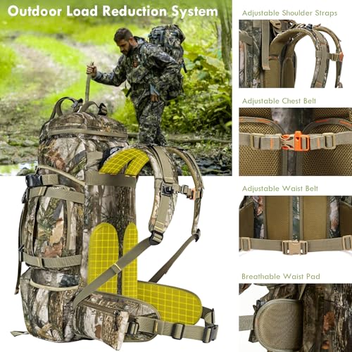 Wild Cedar 60L Hunting Backpack for Men - Camo Waterproof Rain Cover Included