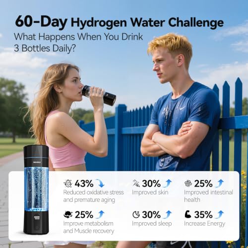 MOVOCA Black Hydrogen Water Bottle Generator 6400PPB Portable & Leak-Proof