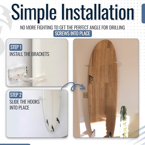 Vertical Surfboard Wall Mount Rack - Clear Acrylic Floating Storage Holder