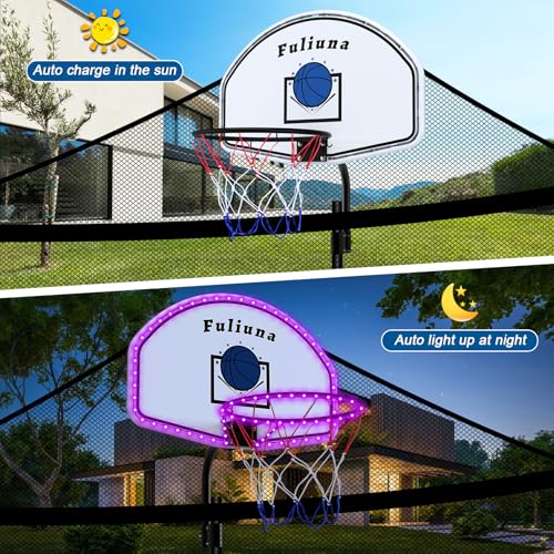 Universal Trampoline Basketball Hoop with Solar LED Lights, Adjustable for 25-32mm Poles