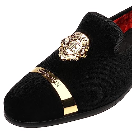 Men's Velvet Loafers Dress Shoes for Wedding Prom - Black 10