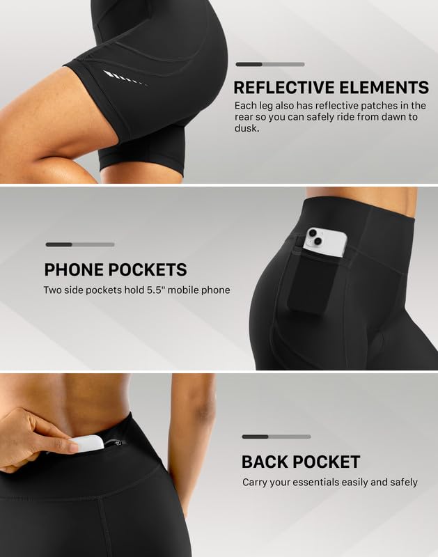 Women’s 4D Padded Cycling Shorts High Waist Bike Shorts with Zipper Pockets