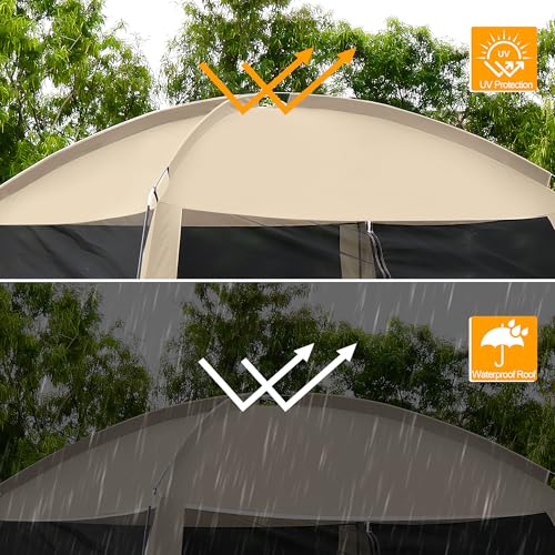 Ouwxim Beige Screen House Tent for Camping 8-10 Persons Portable Mesh Shelter