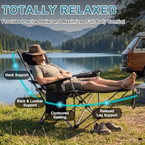 Black Mesh Reclining Camping Chair 2-Pack with Footrest Cooler & Carry Bag