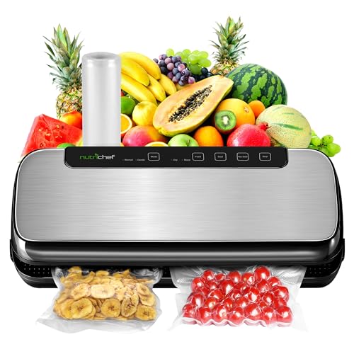 NutriChef Stainless Steel Food Vacuum Sealer Machine 14x6 Inches with Accessories - Automatic Air Sealing