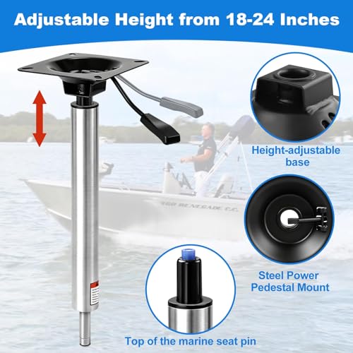 Silver 3/4 Inch Adjustable Locking Boat Seat Base - 18-24 Inch Height Range