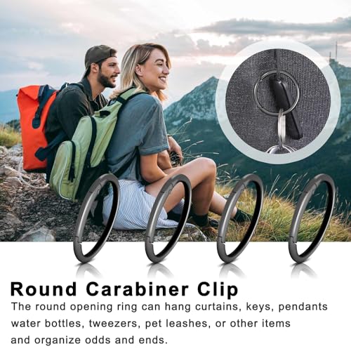 2 Inch Large Round Metal Carabiner Clips - Black, 10 Pack