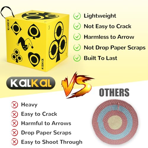 Kalkal Yellow Foam Archery Target, 6-Side Self-Healing Block with Carry Handle