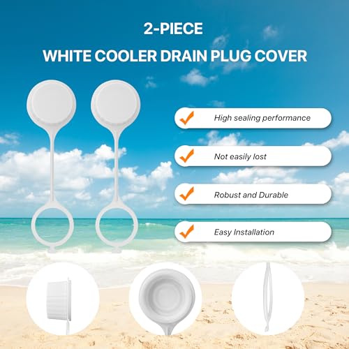 Set of 2 White Drain Plug Caps for Igloo Coolers - Replacement Parts