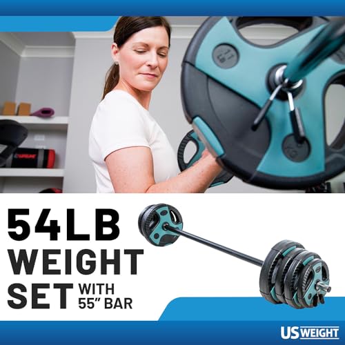 54LB Teal Adjustable Weight Set with 55-Inch Padded Barbell for Home Gym & Muscle Building