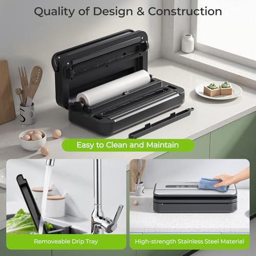 Food Vacuum Sealer Machine 90Kpa with Liquid & Moist Modes, Includes Bags & Roll