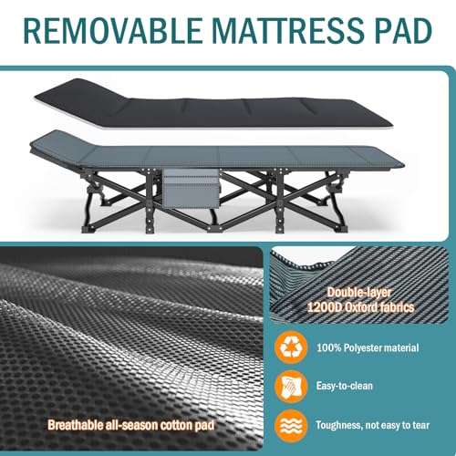 Heavy-Duty Folding Camping Cot with Removable Cushion for Adults