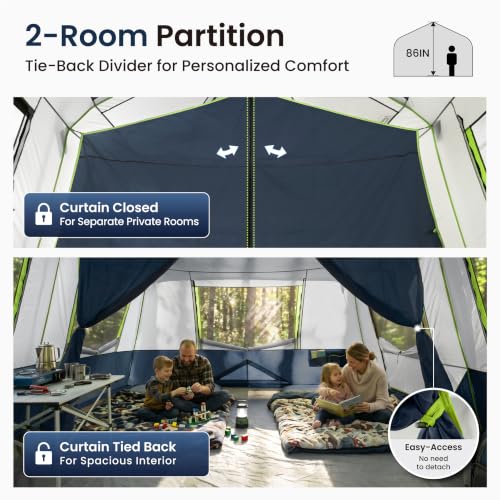 Alpha Camp 10 Person Family Camping Tent Navy Blue Weather-Resistant with Rainfly & Mesh Windows