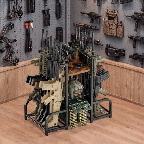 Double-Sided 12-Gun Heavy Duty Metal Gun Rack Floor Stand - Vertical Rifle & Shotgun Storage, Black, Style 02