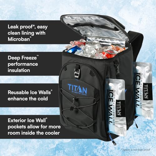 Titan Deep Freeze Ice Wall Backpack Cooler 30 Can - Cobalt Carbon Black Variation