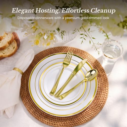 Gold Disposable Dinnerware Set for 100 Guests - 600 Pieces