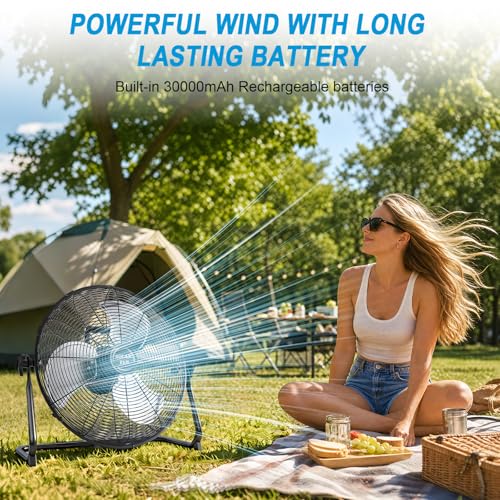 20-Inch Solar-Powered Rechargeable Outdoor Fan with 40W Solar Panel, 18 Speed, 12-60H Runtime