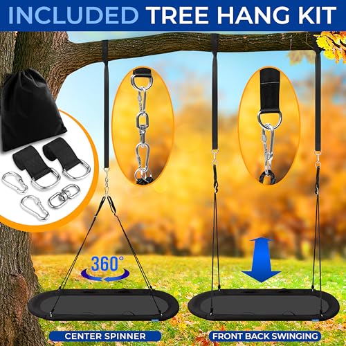 SereneLife Black 67" Oval Saucer Swing Set with Weatherproof Hanging Kit, Supports 700 lbs