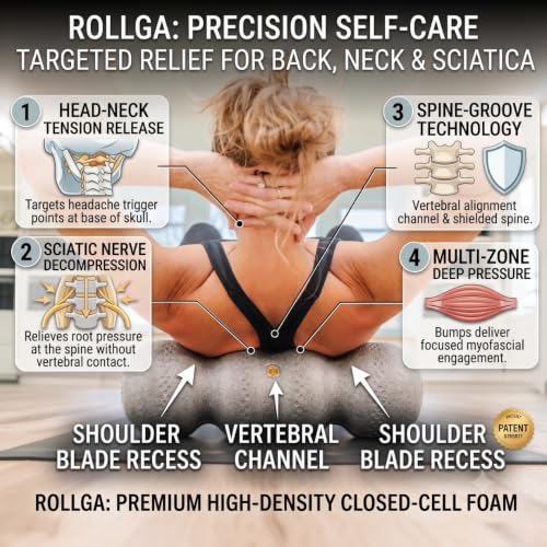 Rollga PRO High Density Ergonomic Foam Roller for Back Pain Relief - Black