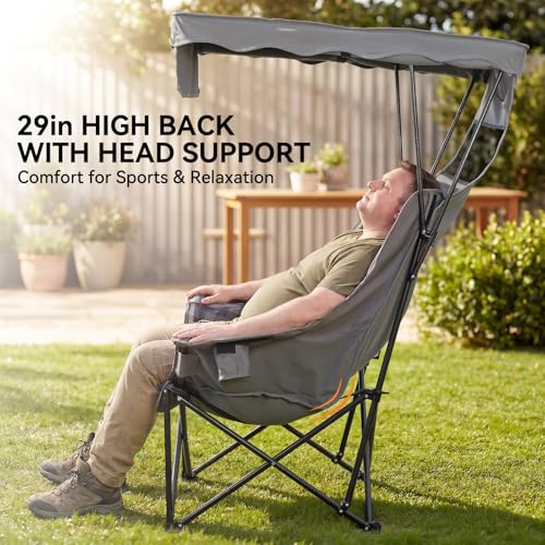 Huskfirm Grey Oversized Camping Chair with Canopy Shade Heavy Duty