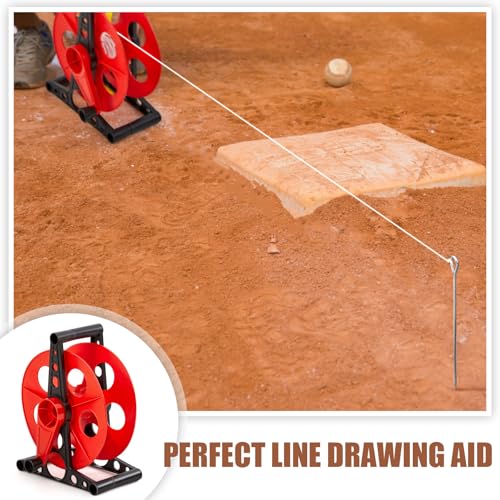 PullCrease Red Deluxe Baseball & Soccer Field Line Winder Kit with 500ft Nylon Line