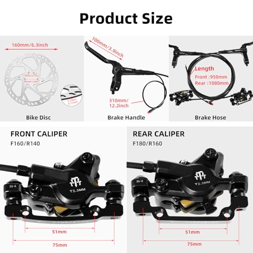 ZTZ Black 2-Piston Hydraulic E-Bike Brake Set with 160mm Rotors, Front & Rear