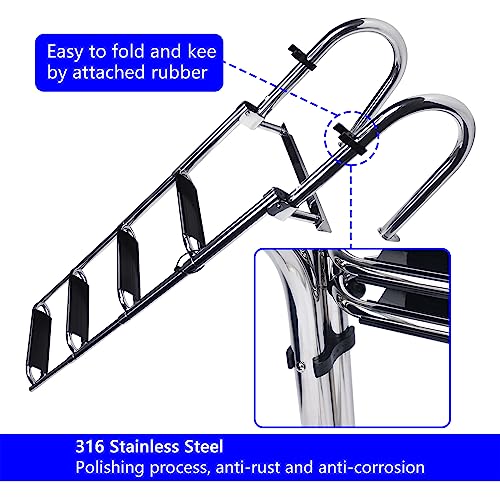 Heavy Duty Folding Boat Ladder Stainless Steel 4 Steps for Pontoon & Marine Use