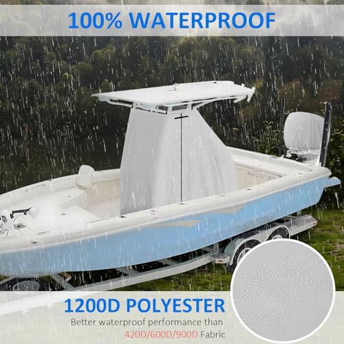 Yexcend 1200D Waterproof T-Top Boat Cover for Center Console, Gray, 69"Lx47"Wx72"H