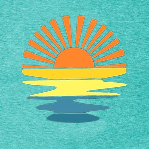 X-Large Aqua Blue Sunrise Sunset Sunshine T-Shirt for Women Outdoor Beach Hawaii Sea Nature Adventure
