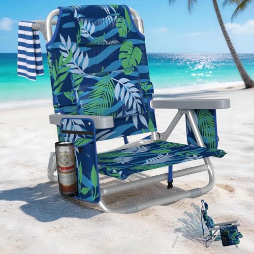 HOPERAN 5-Position Backpack Beach Chair with Lumbar Support & Cooler