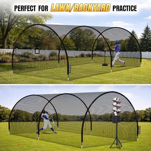24ft Baseball Batting Cage with Net, Door & Pitching Hole for Practice
