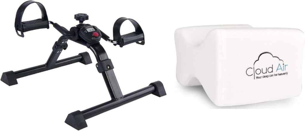 Vaunn Medical Under Desk Bike Pedal Exerciser - Electronic Display & Memory Foam Knee Pillow Bundle