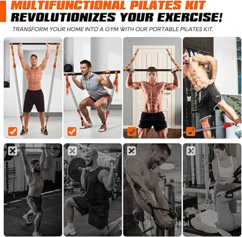 Orange Heavy Duty Pilates Bar Kit with Resistance Bands - 330LBS