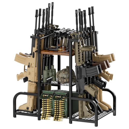 Double-Sided 12-Gun Heavy Duty Metal Gun Rack Floor Stand - Vertical Rifle & Shotgun Storage, Black, Style 02