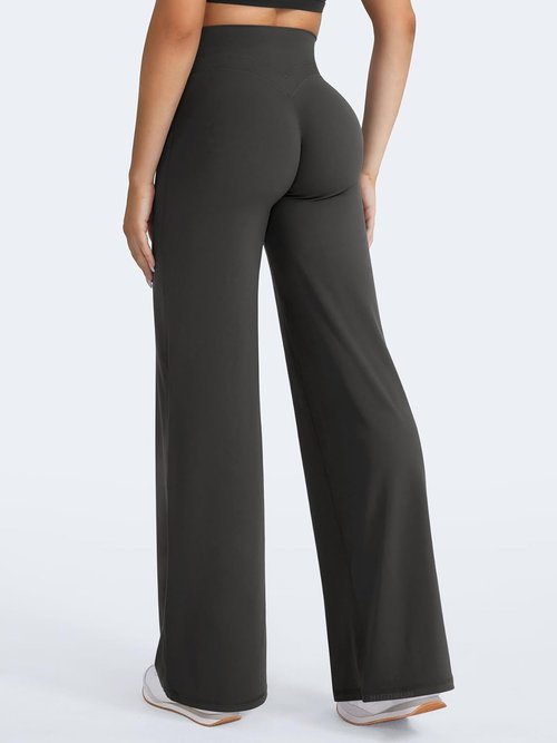 HIGORUN High Waisted Straight Leggings - No Front Seam Workout Pants for Women | 31" Wide Leg Yoga Bottoms