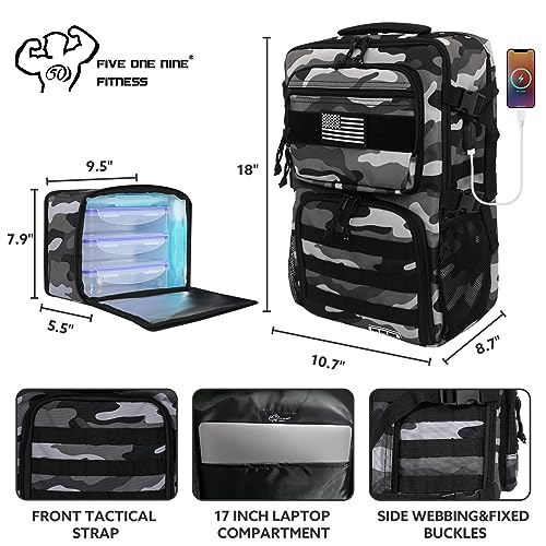 519 Fitness Modular Meal Prep Backpack Grey Camo Fits 17-Inch Laptop