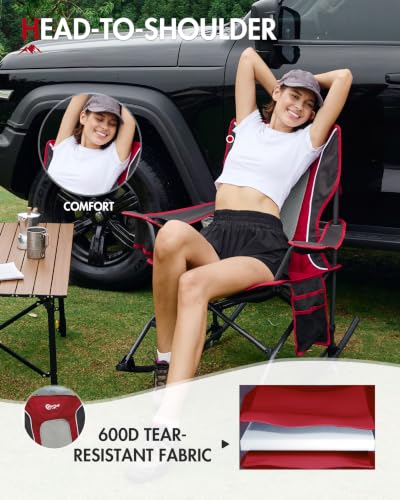 Portal Breathable Mesh Red Folding Camping Rocking Chair, 350LBS Portable Outdoor Seat