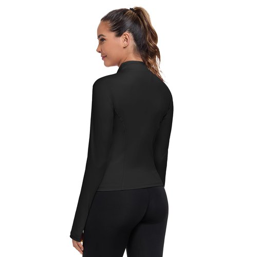 AURVAE Women's Workout Jacket, Womens Cropped Lightweight Running Jackets, Zip Slim Fit Athletic Tops for Gym, Yoga, Jogging (Small, Black)