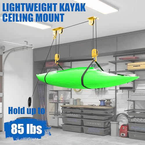 Kayak Pulley System for Garage Ceiling Hoist - 2 Set Self-Locking Canoe Storage