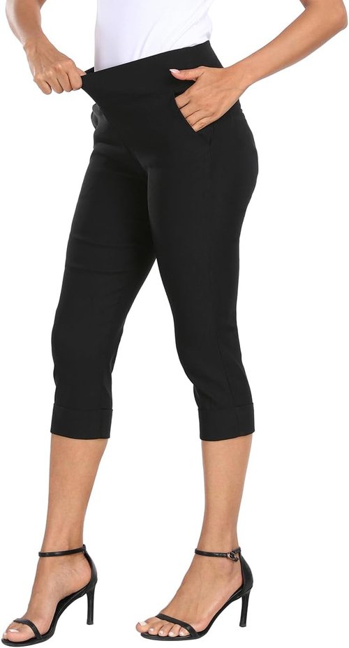 HDE Women's Capri Pants - Stylish Cropped Dress Pants with Pockets | 19" Inseam