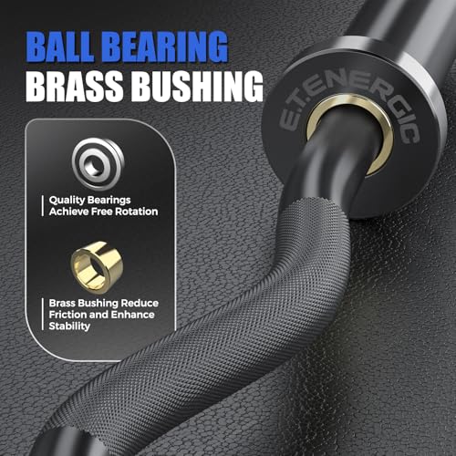 E.T.ENERGIC 47-Inch Solid Steel Olympic Curl Barbell - Black, 700LB Capacity