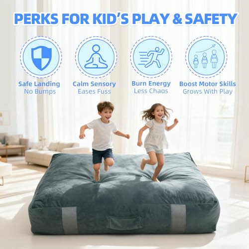 GYMMALL Gray 3'x4' Crash Sensory Pad with EPE Foam for Kids, Autism & Therapy Safety